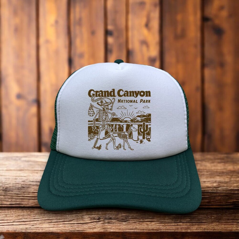 Grand Canyon National Park Mens Trucker Hat Green Snapback Skeleton Arizona Cap